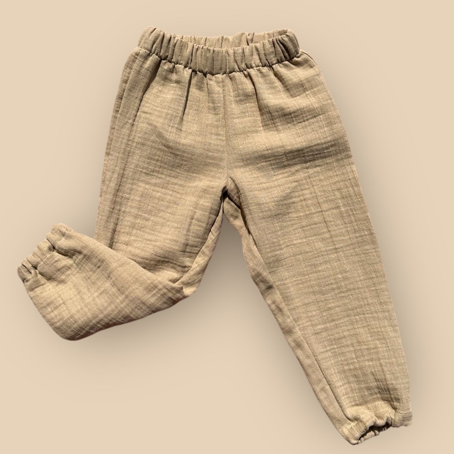 Double Layer Muslin Elastic Leg Trousers