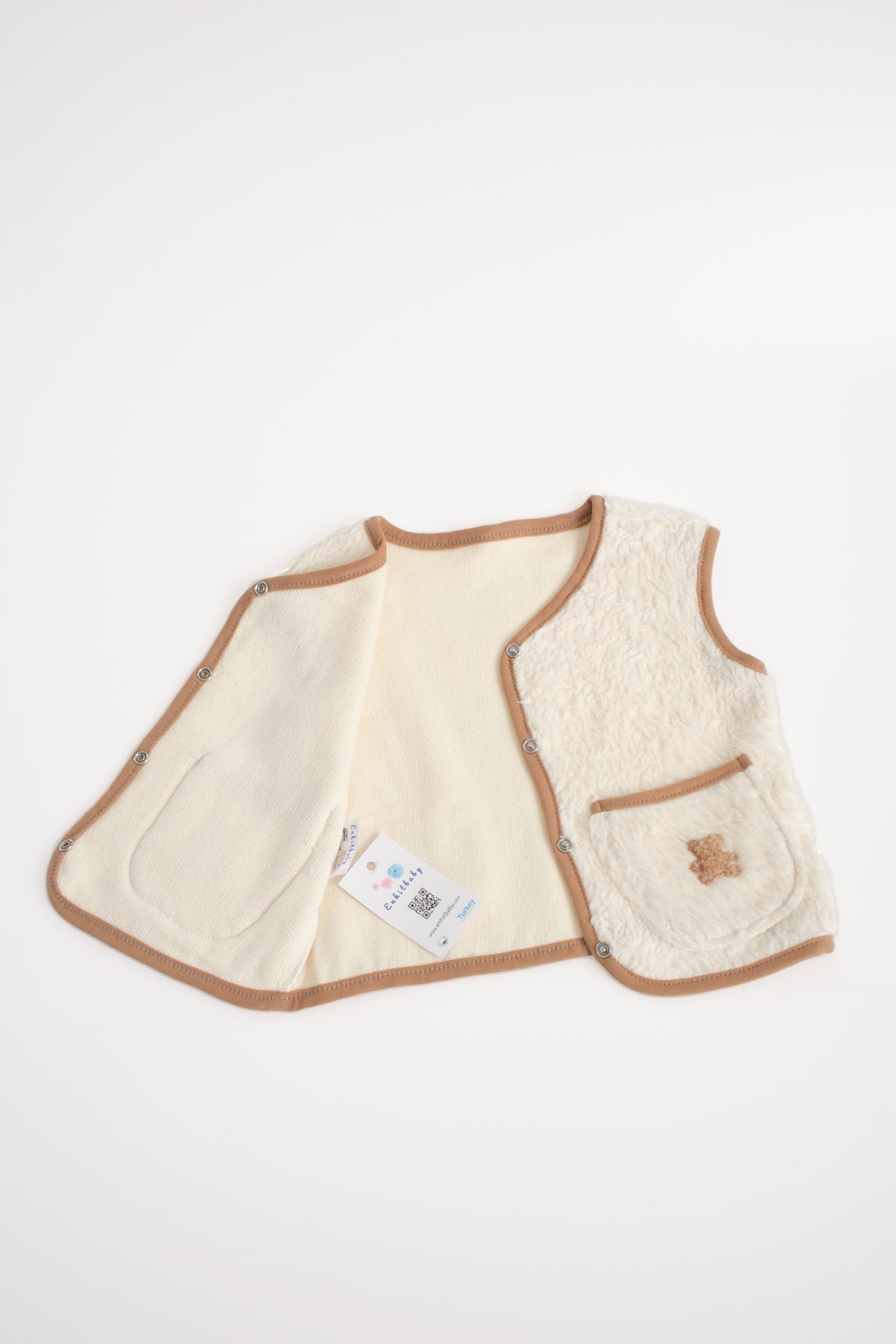 Organic Cotton Vest with Heart/Teddy Detail on the Pocket