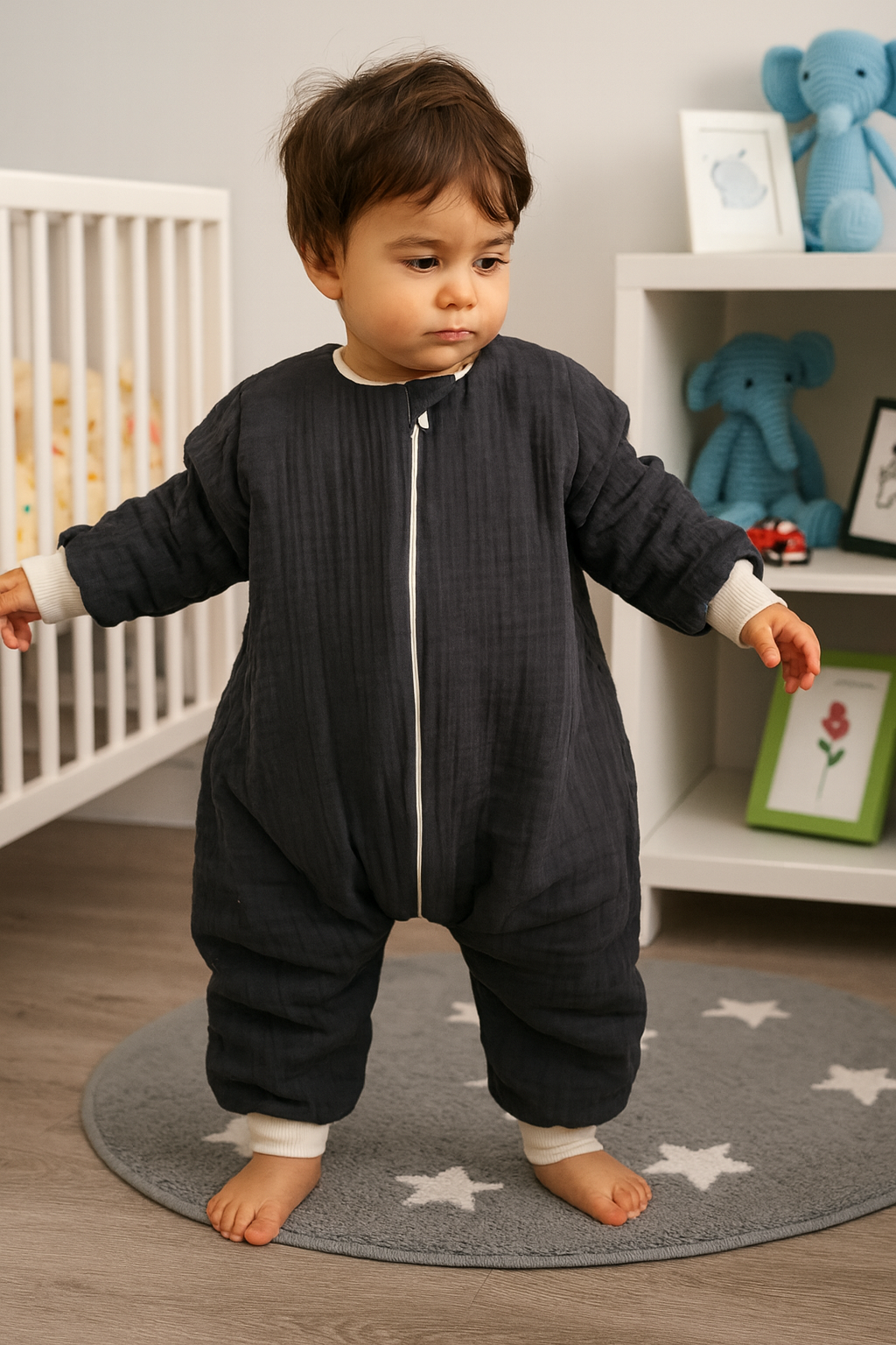 Long Sleeve Combed Cotton Lined 4 Layer Muslin Sleeping Bag (1.5 TOG)