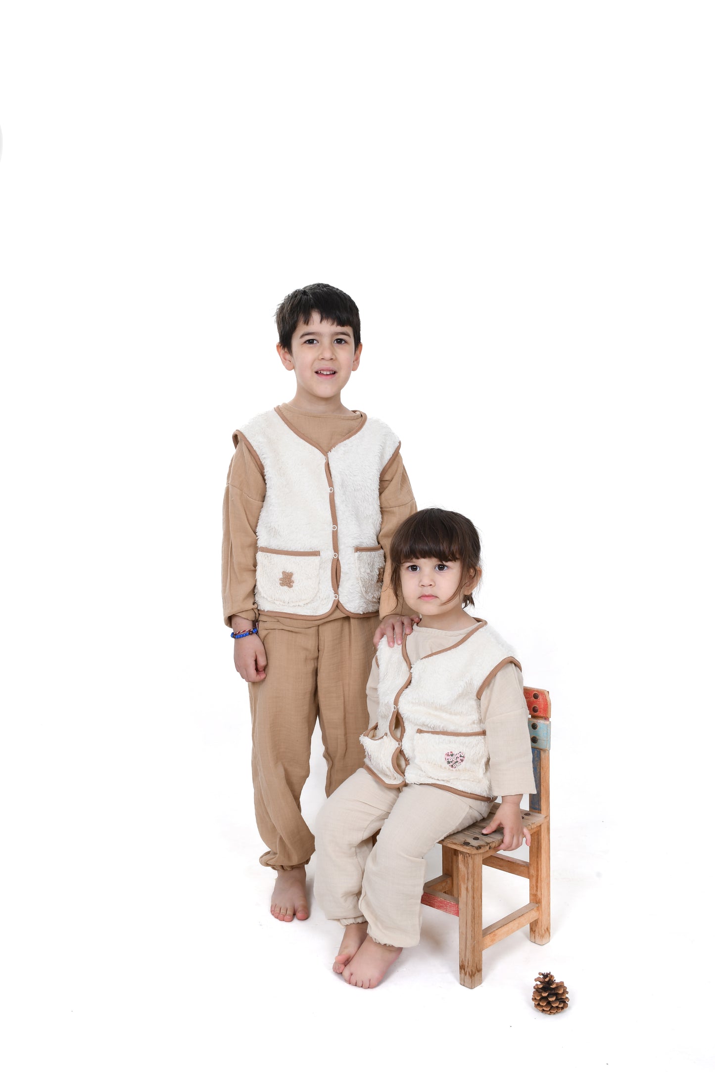 Organic Cotton Vest with Heart/Teddy Detail on the Pocket