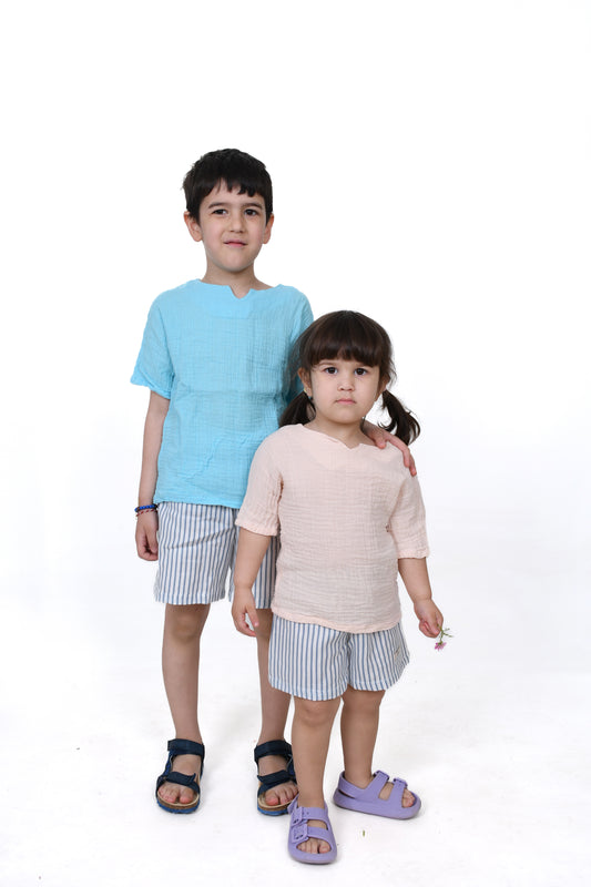 Double Layer Muslin Striped Shorts