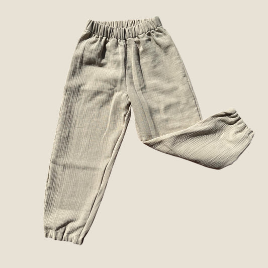 Double Layer Muslin Elastic Leg Trousers