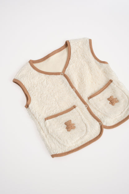Organic Cotton Vest with Heart/Teddy Detail on the Pocket